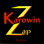 Karowin Zap Games Logo. The image is big Z going through the word Karowin.